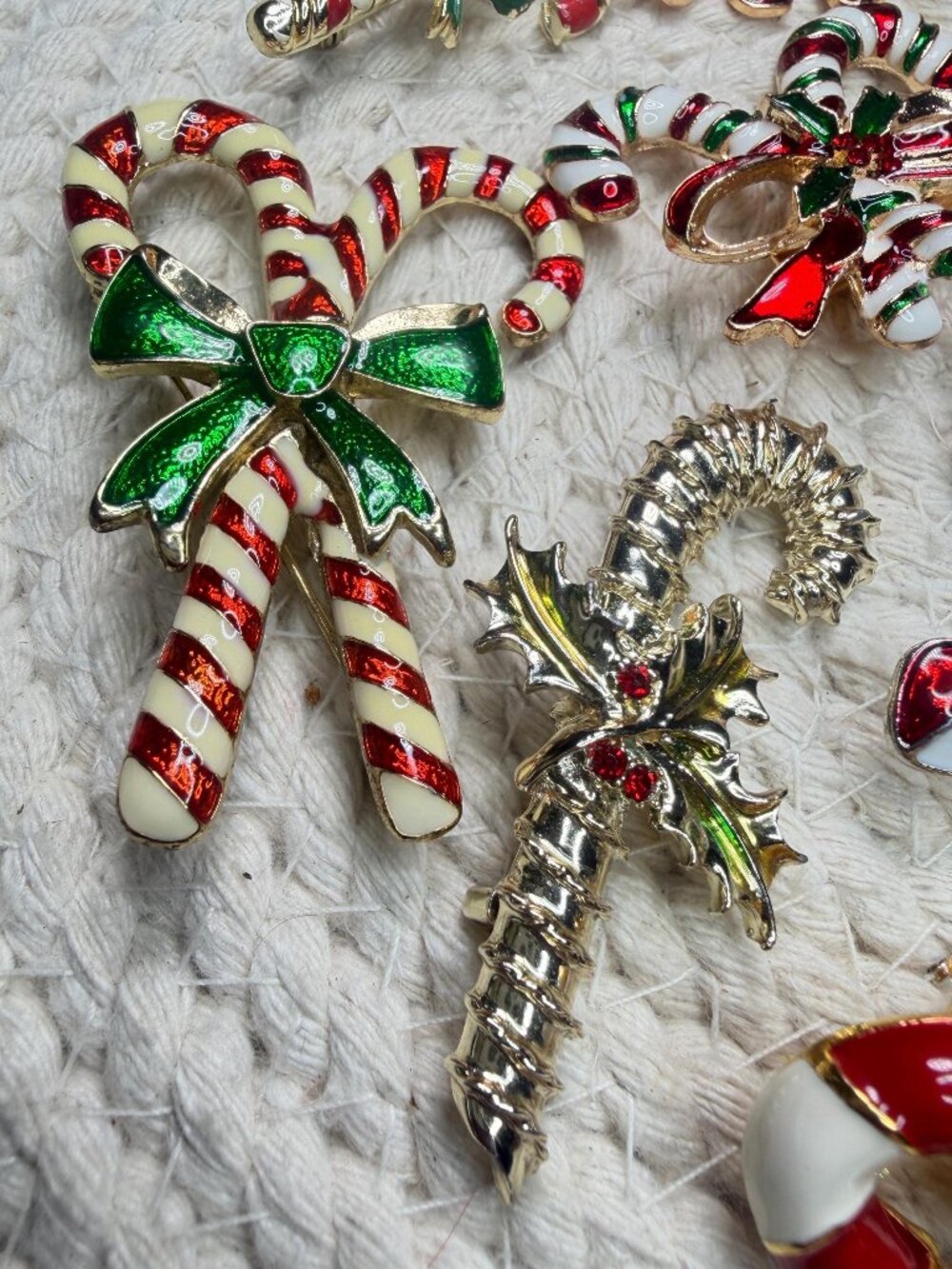 Candy Cane Brooch Lot 11 Christmas Enamel Pins Vintage Modern Holiday Jewelry - Picture 3 of 8